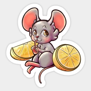 Mouse drinking lemonade (without background) Sticker